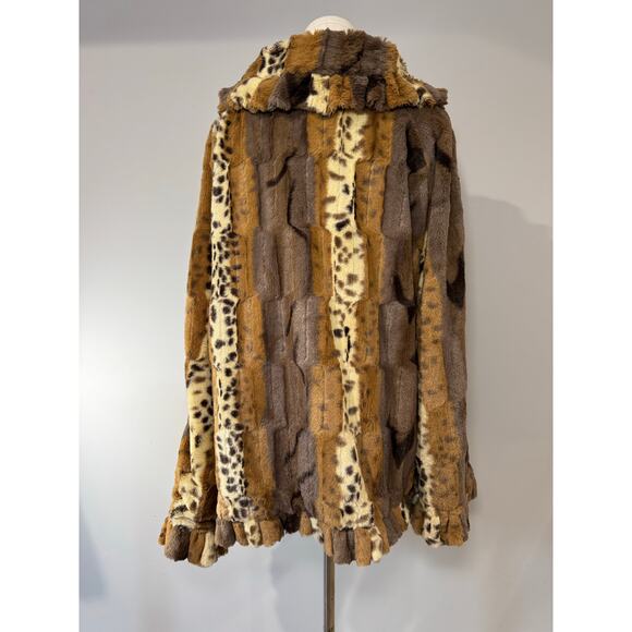 NWOT Damselle New York Faux Fur Ruffled Coat Size XL, Brown Animal Print Shimmer - Picture 5 of 7